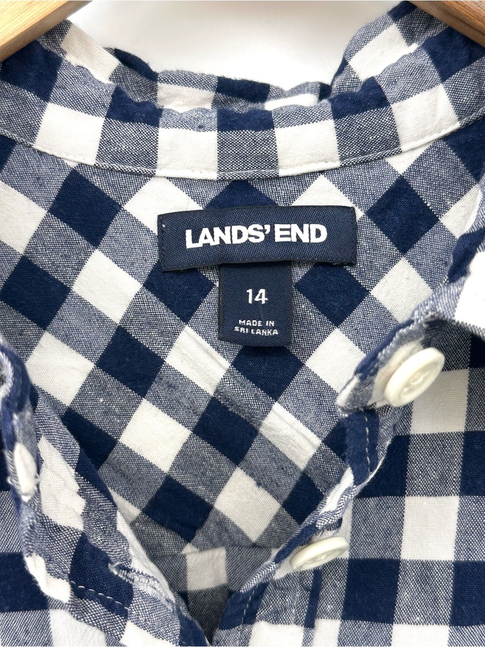 Land's End Navy & White Gingham Midi Shirtdress with Pockets Size 14 - Picture 7 of 9